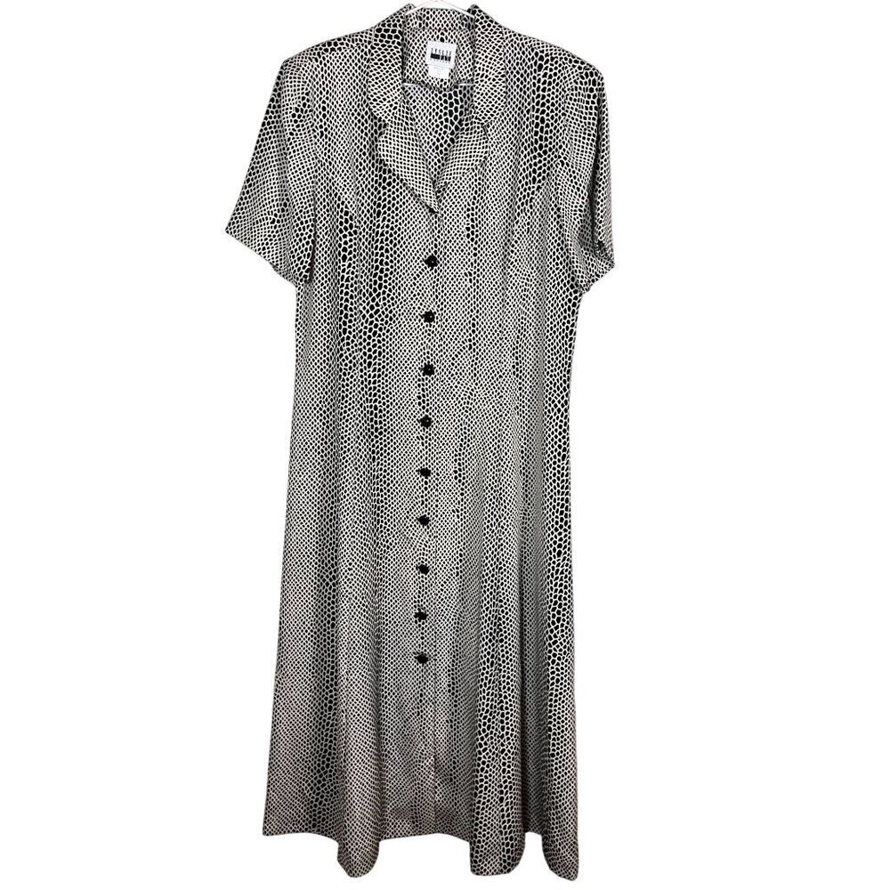 Leslie Fay Animal Print Dress 16 Black Giraffe Safari Jungle Neutral Retro Chic